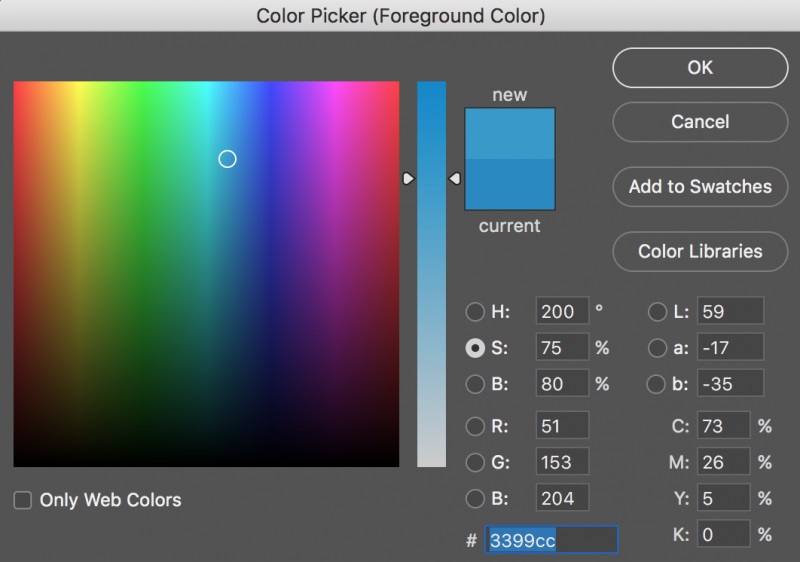 Example of how colors are organized in Photoshop